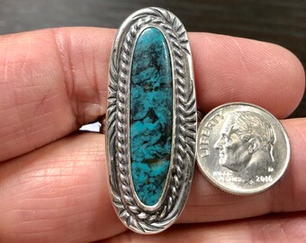 Cloud Mountain Turquoise Ring, Size 8 3/4, Sterling Silver, handcrafted by R. Beauford silversmith - beautiful mottled blue and black gem