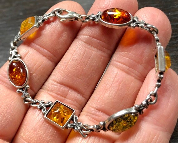 Baltic Amber in Vintage Sterling Silver 7 1/8 Link - Etsy