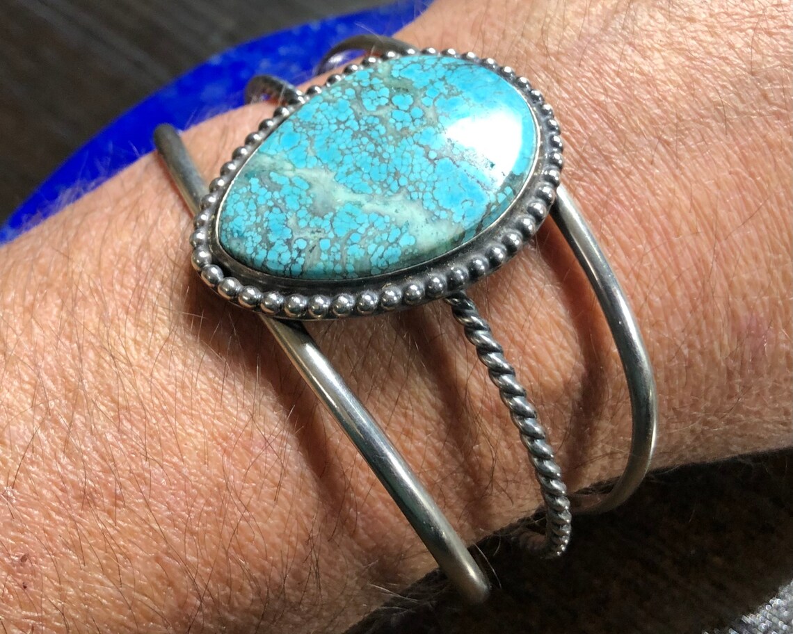 Handmade Sterling Silver Turquoise Bracelet – Blue Copper Turquoise, Boho Jewelry MO5118