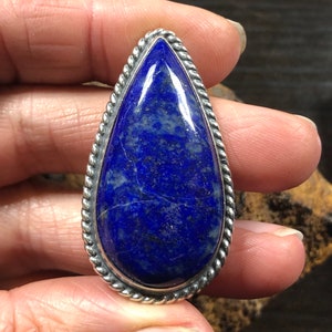 Blue Lapis Lazuli Statement Ring, Very large gemstone in Sterling Silver Size 9 3/4 Ring, handcrafted setting by R. Beauford silversmith