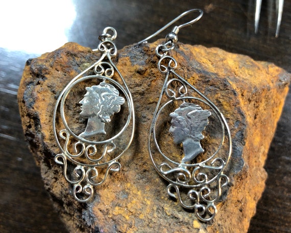 Vintage liberty Dime Earrings United States Silver Mercury Dime