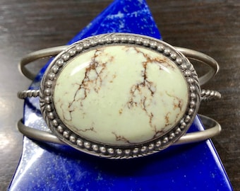 Light Yellow Utah Variscite and Sterling Silver cuff bracelet, handcrafted by R. Beauford silversmith