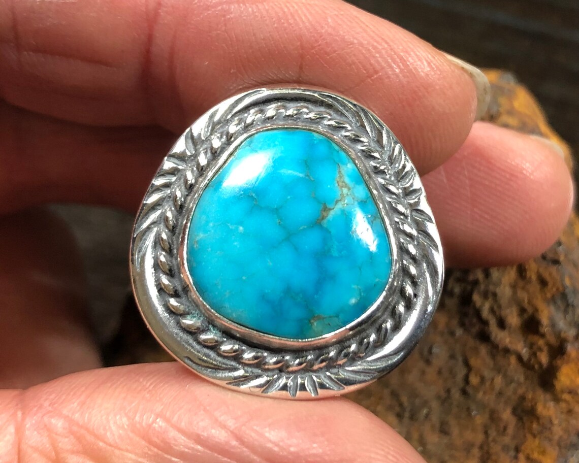 Bisbee Arizona Turquoise Size 13 1/2 Ring Sterling Silver Etsy