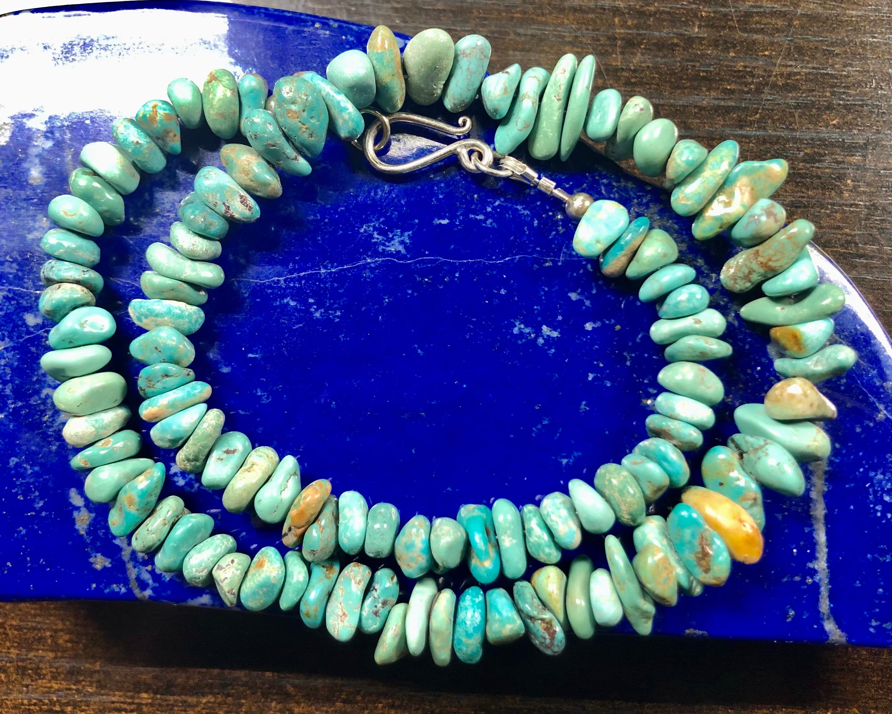Kingman Turquoise Nugget Necklace Earring Set: Sterling Silver