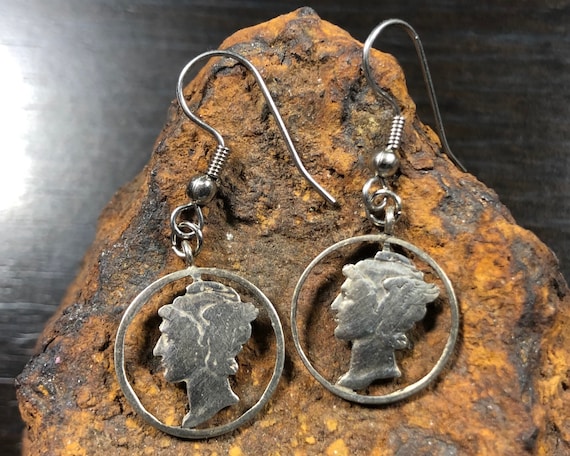 Handmade Antique Silver Dime Earrings - 'Mercury'… - image 8