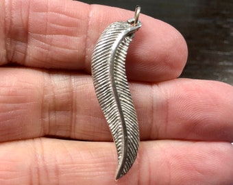 Large Graceful Handcrafted sterling silver Feather pendant