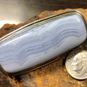 Antique Blue Lace Agate set in Sterling Silver Brooch