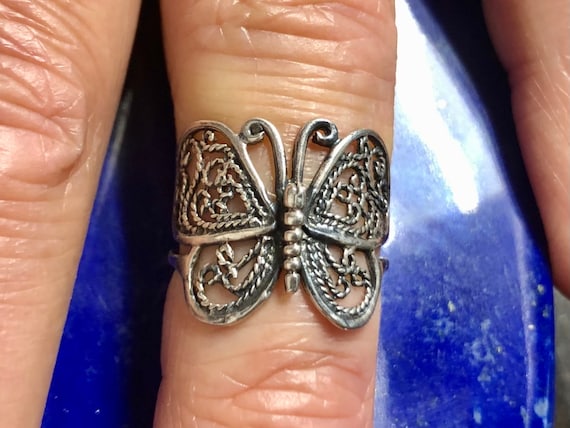 US Size 5 3 4 Sterling Silver Vintage Filigree Butterfly Ring