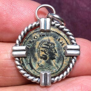 254-268 AD Goddess of Love & Pleasure, Venus / Aphrodite on Ancient Roman bronze coin set in Sterling Silver Pendant. Pagan Wicca Druid
