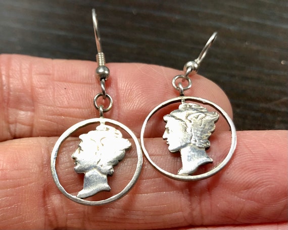 Handmade Antique Silver Dime Earrings - 'Mercury'… - image 4