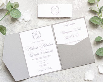 Grey Pocketfold wedding Invitation, Modern Wedding Invitations