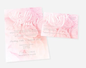 Printable Wedding Invitation - Pink Rose - Vintage Invitation