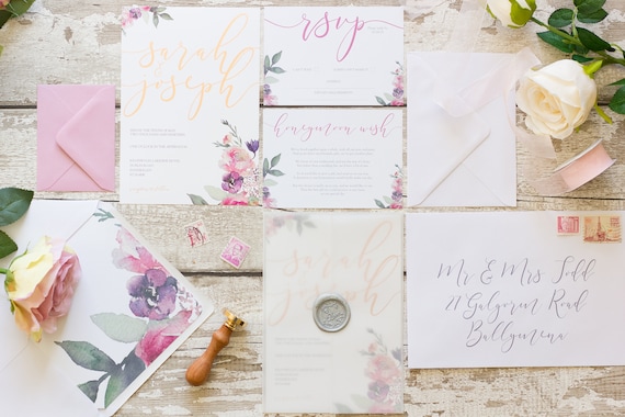 Floral Foil Wedding Invitation Set