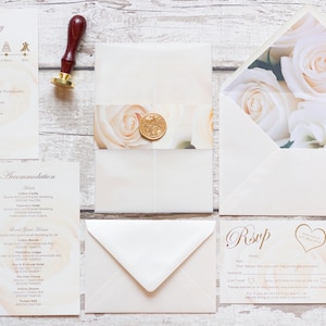 Ivory Floral Foil Invitation / Gold Foil Wedding Invitation