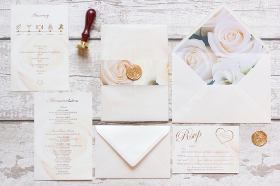 Ivory Floral Invitation with Gold Foil