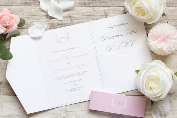 Pink & White Pocketfold wedding Invitation