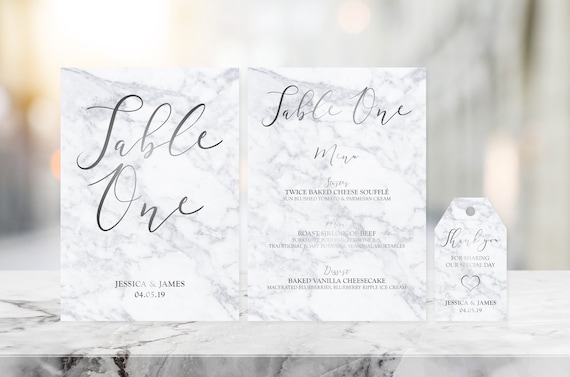 Marble & Silver Foil Table Name Cards