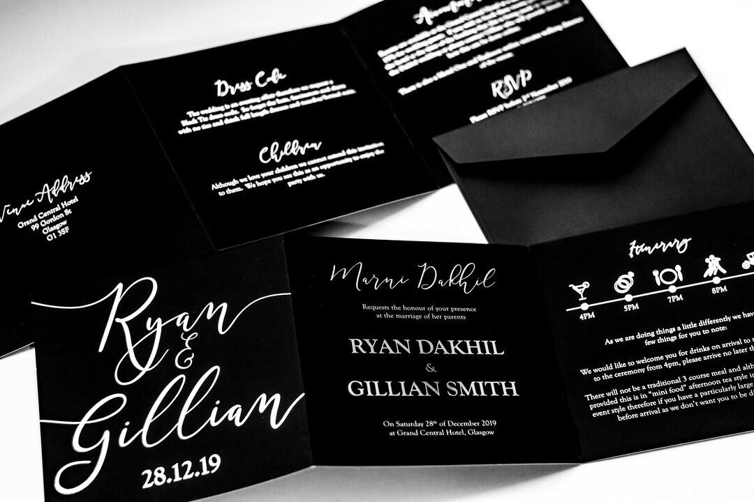 Black & Silver Foil Concertina Wedding Invitation / Foil Etsy
