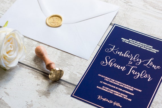 Navy and Rose Gold Foil Invitation