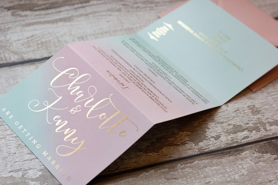 Foil Ombre Concertina Wedding Invitation / Foil Wedding Invitation