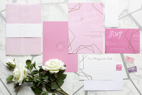 Pink and Gold Foil Wedding Invitation