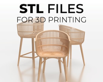 STL files 1:12 scale Rattan Chair with 3 leg variations