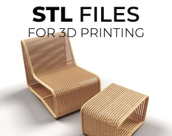 STL file 1:12 scale Citizenry Liang Wicker Lounge Chair and Ottoman