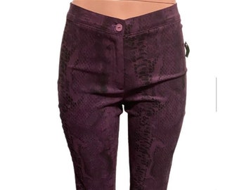 Y2K Purple Snake Skin Print Flare Concert Pants Low Rise S Attention Deadstock