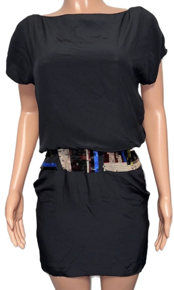 Trina Turk Silk Sequin Black Mini Dress Poly Lined