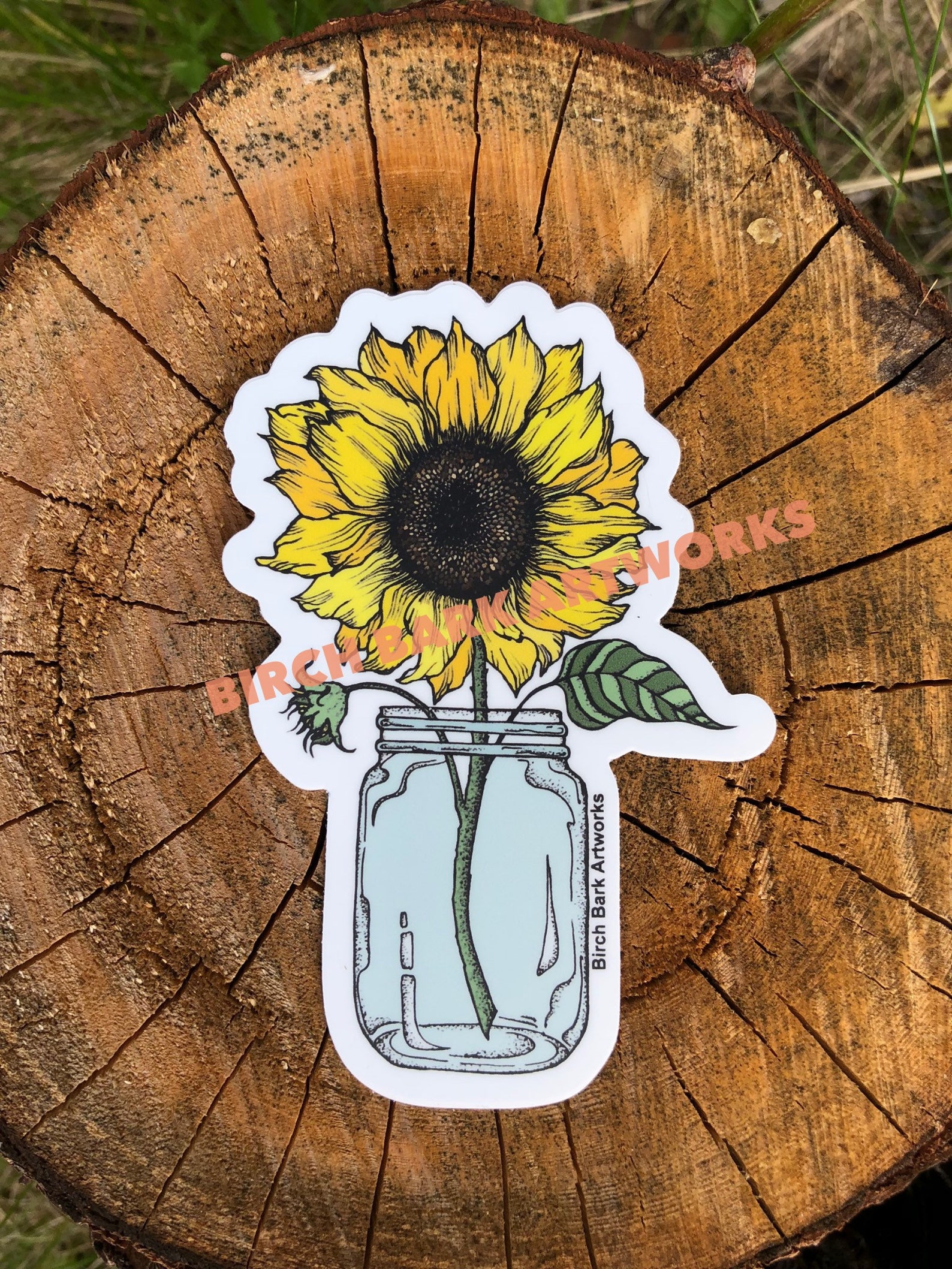 Sunflower in a Mason Jar Sticker Etsy