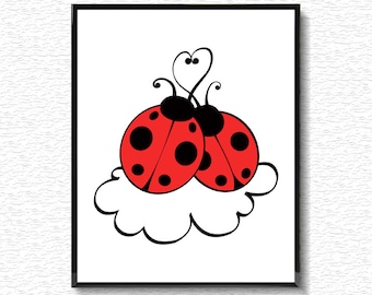 Cute Ladybug Gift, Valentines Day Couples Gift Print, Funny Printable Art Gift Ideas, Ladybug Print, Ladybird Illustration