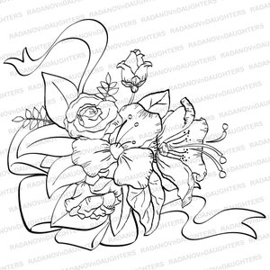 Digi Stamp, Blumen, Rosen, Hochzeitsdesign, Geburtstagskarte, Blumenstrauß, Instant Download