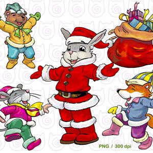 Cute Cartoon Animals Clip Art, Christmas Graphics, Nursery Printable Digital Clipart, Instant Download