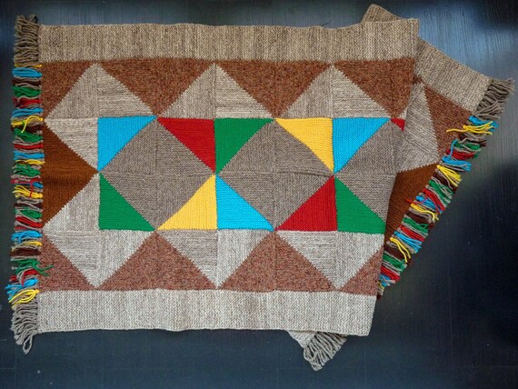 Handmade Rag Rug, Bohemian Rug, Shabby Chic Rug, Hand Knitted Wool Rug, Grey, Brown, Rectangular, FREE SHIPPING