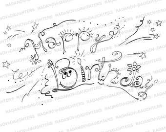 Cute Digi Stamp, Funny, Hand Drawn, Scribble Text, Birthday Cards, Paper Crafts, Instant Download
