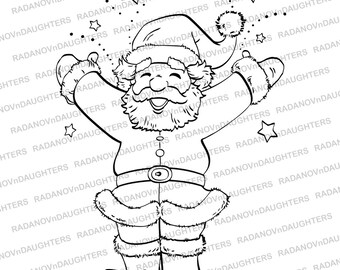 Christmas Digi Stamp with Santa Claus, Instant Download