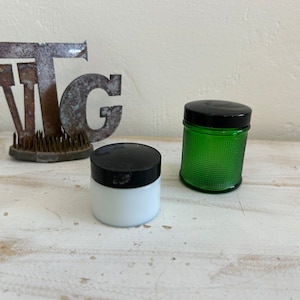 Green Glass Jar and Milk Glass Jar