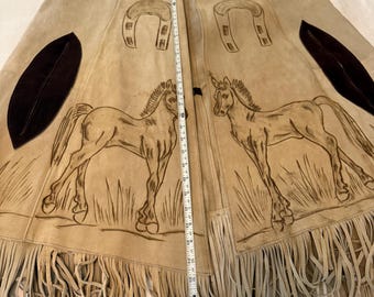 Poncho/capa mexicana estilo western con flecos de cuero genuino Gomez R Vintage Vintage