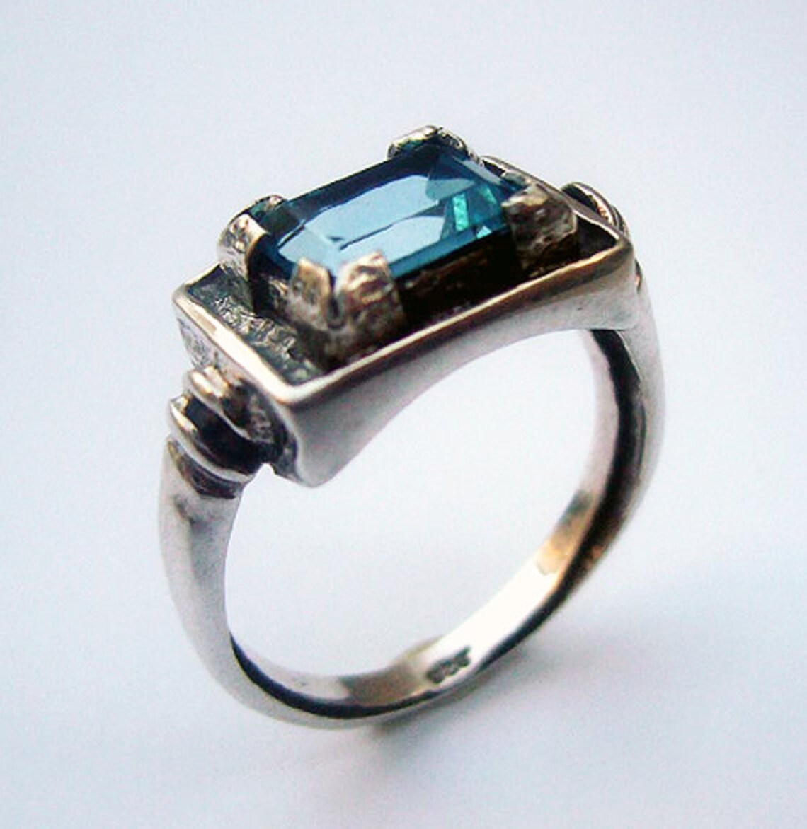 Blue Topaz Silver Ring Israeli Jewelry rectangle Topaz | Etsy