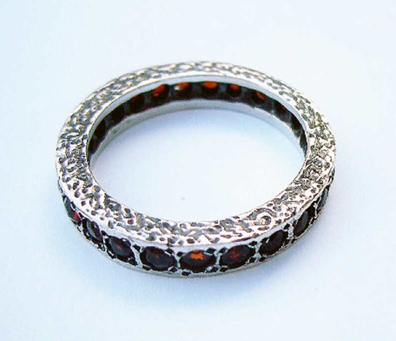 Israeli Rings Garnet Silver Ring Israeli Jewelry Multistone Band Red Stone Ring January Birthstone Silver Garnet Band