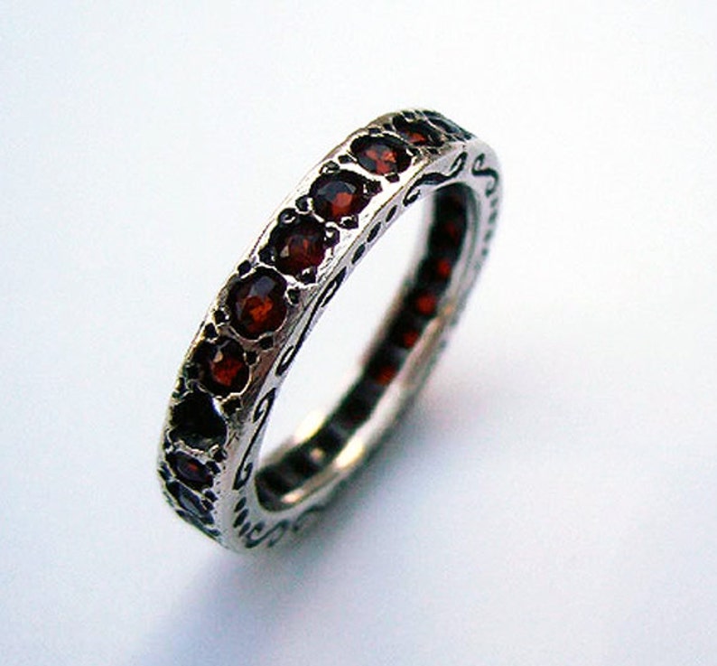 Israeli Rings Garnet Silver Ring Israeli Jewelry Multistone Band Red Stone Ring January Birthstone Silver Garnet Band