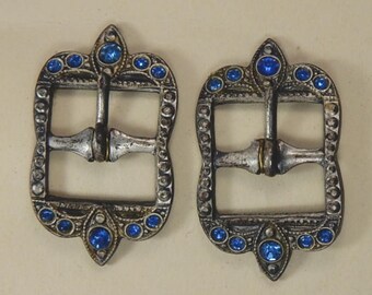 Small Rhinestone Buckles Sapphire 1920's