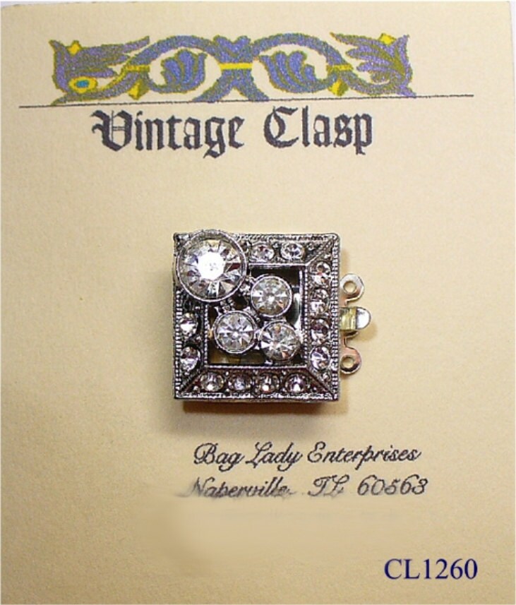 Rhinestone Box Clasp 3 Strand 17mm Square Unusual Vintage CL1260 Etsy