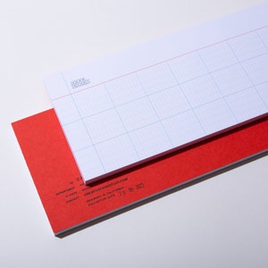 Long Gridded Desk Notepad: Minimalist Memo Pad with Red Backing (4x11 Inches)