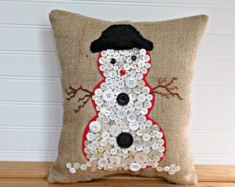 Snowman Pillow Holiday Decoration, Burlap Christmas Pillow, Rustic Snowman Decor, Christmas Pillow Gift, Christmas Decor, Holiday Pillow