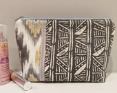 Grey Yellow Makeup Bag, Travel Toiletry Bag, Diaper Bag Accessory, Cosmetic Bag Holder, Notions Bag, Zipper Makeup Bag, Valentines Gift,