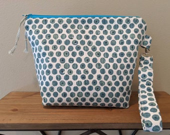 Teal Blue Clutch Bag, Polka Dot Purse for Women, Summer Clutch with Wristlet strap, Teal and White Bag for Women, Large Clutch Purse