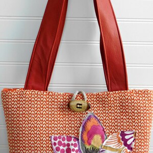 Work Bag for Women, Genuine Leather Tote Bag with Zipper, Burnt Orange Handbag, Ladies Shoulder Bag, Unique Purses, Orange Bag, Floral Purse image 9