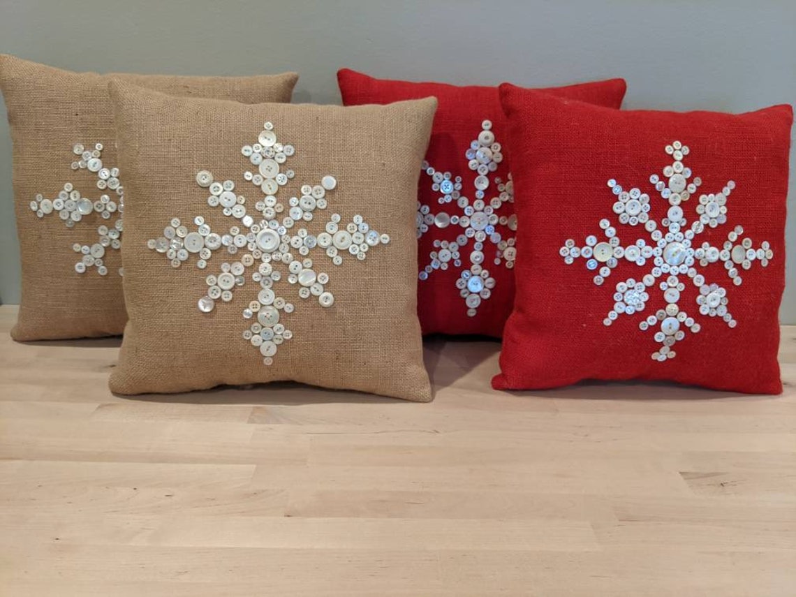 Grey Christmas Snowflake Pillow with Vintage Buttons Holiday Etsy