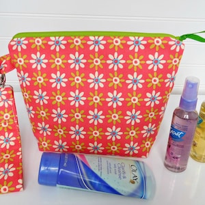 Bolsa de maquiagem floral, bolsa de pulso laranja, bolsa de viagem de verão, bolsa de cosméticos grande, bolsa de maquiagem de viagem grande, bolsa de carrinho de bebê, bolsa de meninas